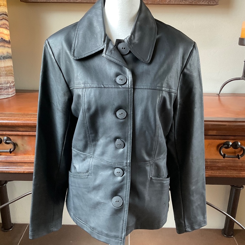 Urban Vibe Faux Leather Button Up Jacket. Black Size M